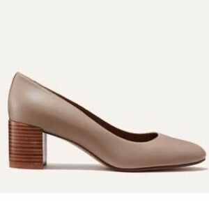 Margaux Leather Block Heel Pumps Handmade in Spain Taupe Mushroom Nude US 9.5